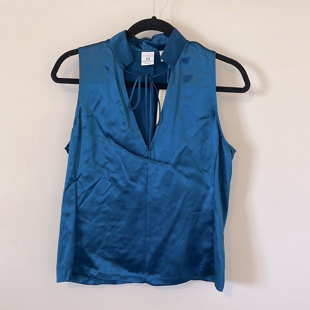 Brand new with tag Armani Exchange blue satin blouse M